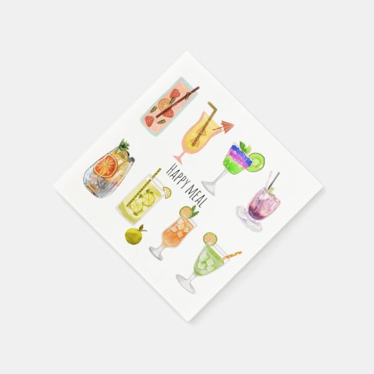 Serviette En Papier Cocktail aquarelle Fête jolie élégante blanche (Coin)