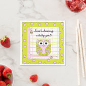 Serviette En Papier Cocktail baby shower standard Chouette rose Napkin (En situation)