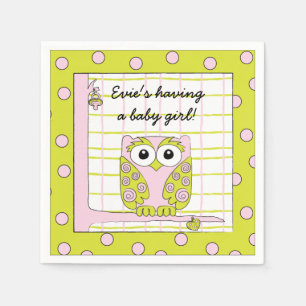 Serviette En Papier Cocktail baby shower standard Chouette rose Napkin