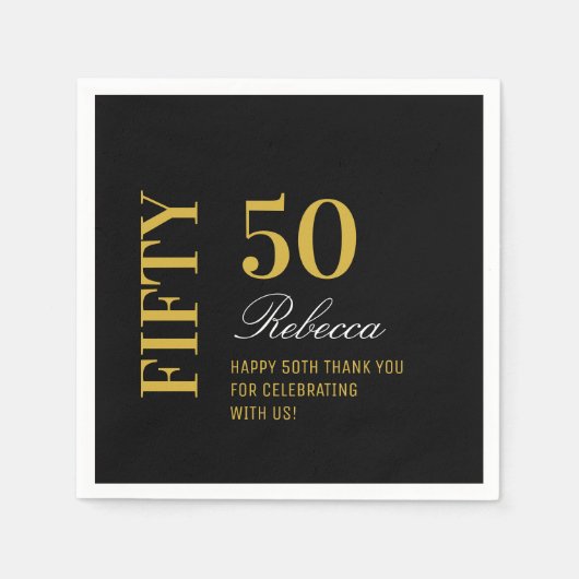 Serviette En Papier Cocktail Black & Gold Minimal 50th Birthday Party (Devant)