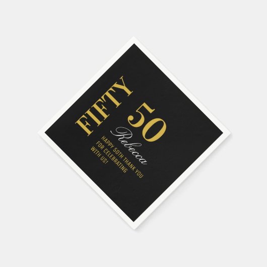 Serviette En Papier Cocktail Black & Gold Minimal 50th Birthday Party (Coin)