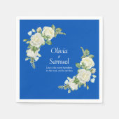 Serviette En Papier Cocktail Cobalt Blue & White Roses (Devant)