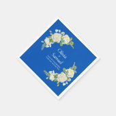 Serviette En Papier Cocktail Cobalt Blue & White Roses (Coin)