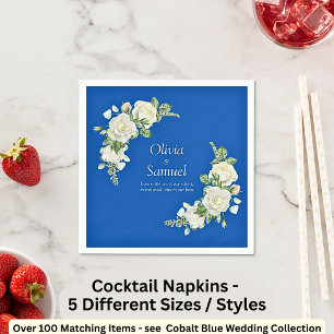 Serviette En Papier Cocktail Cobalt Blue & White Roses