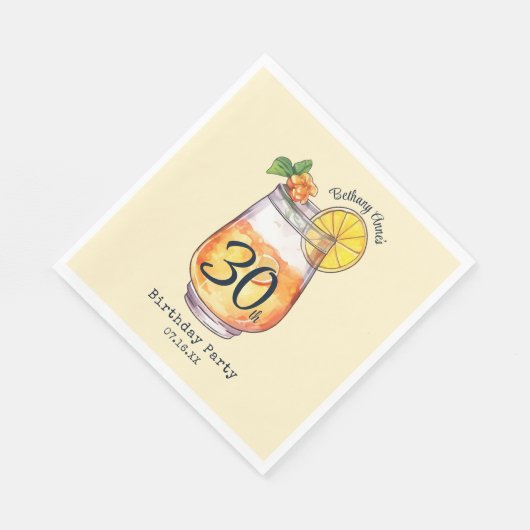 Serviette En Papier Cocktail d'aquarelle moderne fête d'anniversaire (Coin)