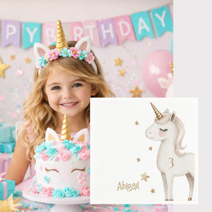 Serviette En Papier Cocktail de fête d'anniversaire de fille licorne j