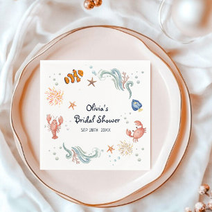 Serviette En Papier Cocktail de Fête de Fiançailles Sous la Mer Elle e
