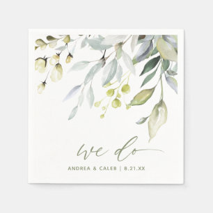 Serviette En Papier Cocktail de mariage aquarelle botanique verdure