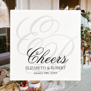 Serviette En Papier Cocktail de mariage simple félicitations monogramm