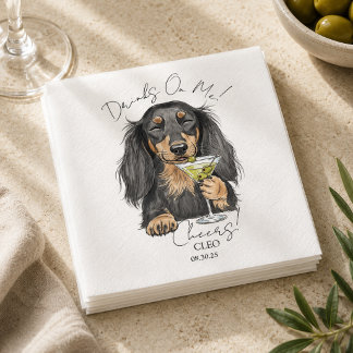 Serviette En Papier Cocktail de Martini au Dachshund Dessiné à la Main