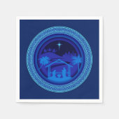 Serviette En Papier Cocktail de Noël de la Nativité Bleue (Devant)