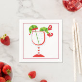 Serviette En Papier Cocktail de Noël Napkin avec martini olive (En situation)