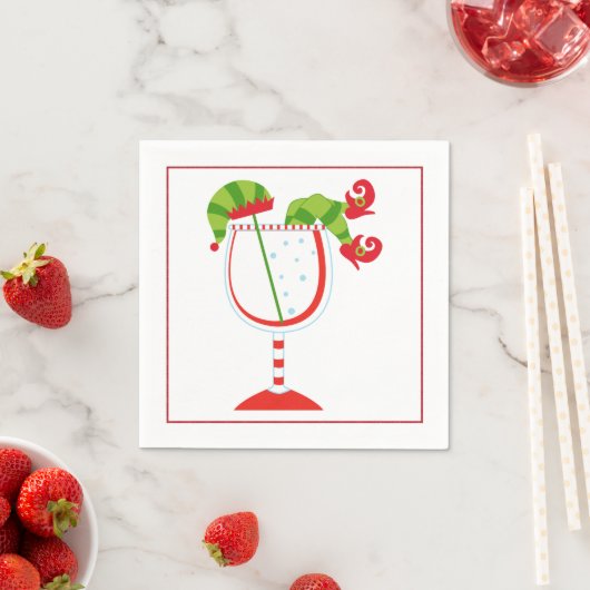 Serviette En Papier Cocktail de Noël Napkin avec martini olive (En situation)