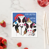 Serviette En Papier Cocktail de Noël personnalisé serviettes "Vaches" (En situation)