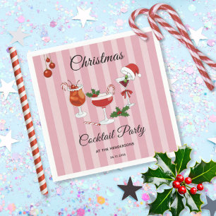 Serviette En Papier Cocktail de Noël Rétro Rose Fête de Fêtes