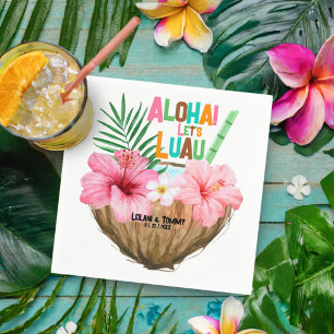 Serviette En Papier Cocktail de noix de coco Fête tropicale Luau Hawaï