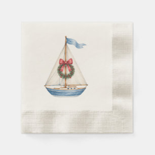 Serviette En Papier Cocktail de vacances de Noël sur un voilier côtier