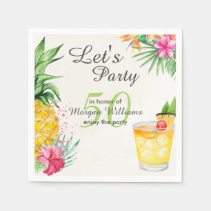 Serviette En Papier Cocktail d'été tropical 50e fête d'anniversaire