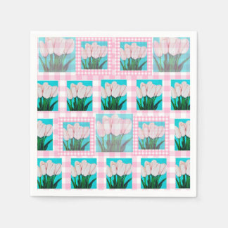 Serviette En Papier Cocktail En vichy Tulip rose Napkin