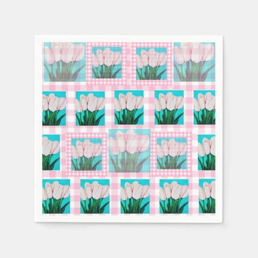 Serviette En Papier Cocktail En vichy Tulip rose Napkin (Devant)