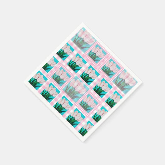 Serviette En Papier Cocktail En vichy Tulip rose Napkin (Coin)