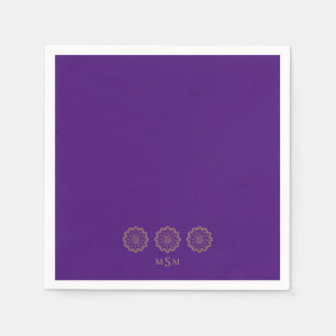 Serviette En Papier Cocktail Ethnic Hindu Purple & Gold Monogram