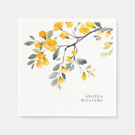 Serviette En Papier Cocktail Floral Jaune personnalisé (Devant)