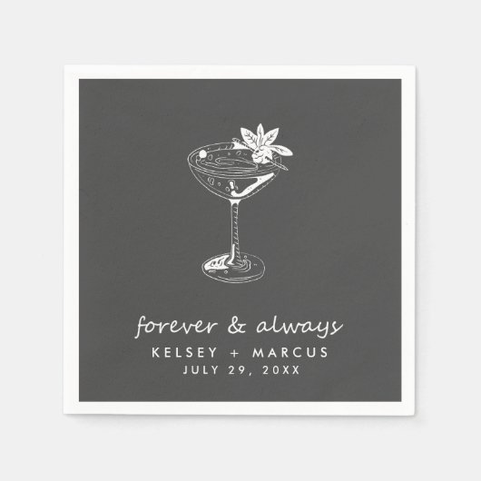 Serviette En Papier Cocktail gris pour toujours Mariage (Devant)