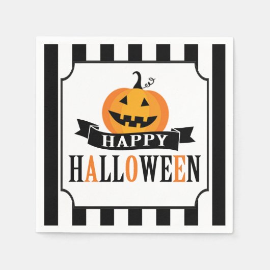 Serviette En Papier Cocktail Halloween noir et blanc Napkin (Devant)