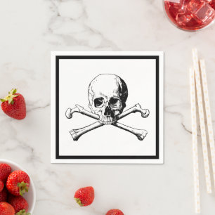 Serviette En Papier Cocktail Jolly roger Crâne et os croisés