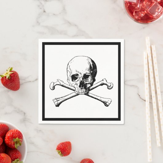 Serviette En Papier Cocktail Jolly roger Crâne et os croisés (En situation)