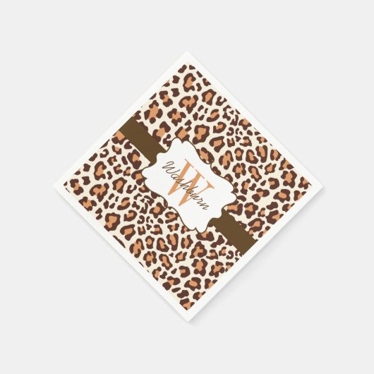 Serviette En Papier Cocktail Leopard Brown Tan Cream Napkin (Coin)