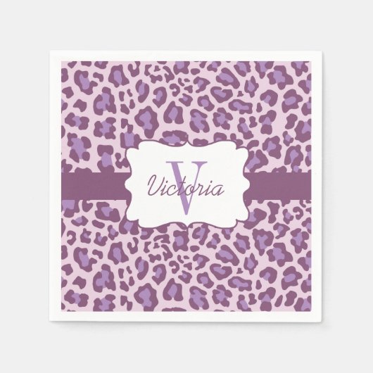 Serviette En Papier Cocktail Leopard Purple Lavender sur mesure Napkin (Devant)