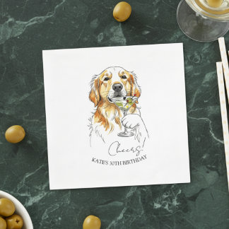 Serviette En Papier Cocktail Mains Tirées Golden Retriever Dirty Marti
