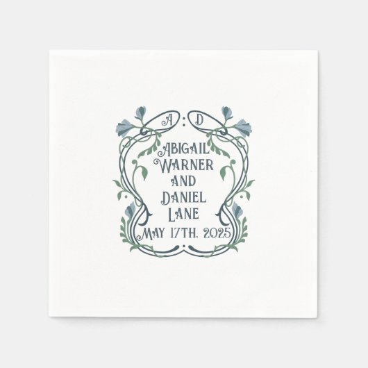 Serviette En Papier Cocktail Mariage Art Nouveau Blue-Green (Devant)