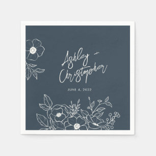 Serviette En Papier Cocktail Mariage bleu végétal minimal
