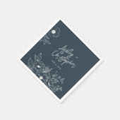 Serviette En Papier Cocktail Mariage bleu végétal minimal (Coin)