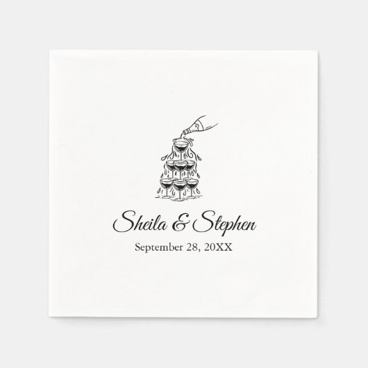 Serviette En Papier Cocktail Mariage Champagne Tower personnalisé (Devant)