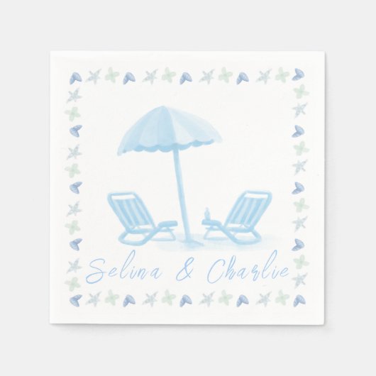 Serviette En Papier Cocktail Mariage côtier Napkin (Devant)