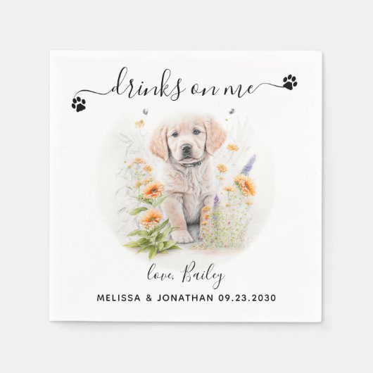 Serviette En Papier Cocktail Mariage de chien (Devant)