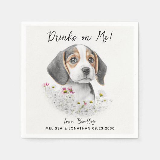 Serviette En Papier Cocktail Mariage de chien (Devant)