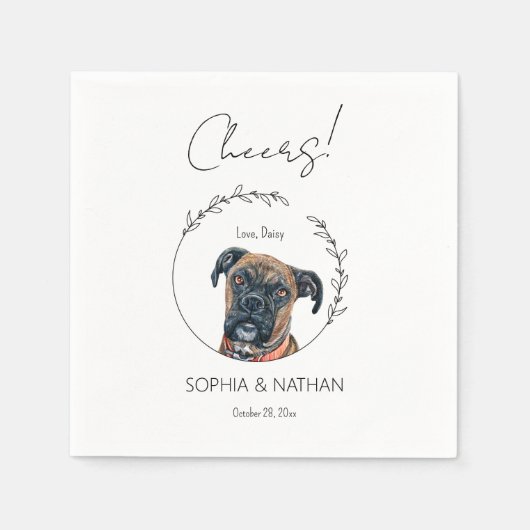Serviette En Papier Cocktail Mariage de chien de boîte simple (Devant)
