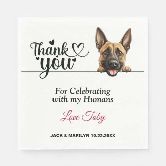 Serviette En Papier Cocktail Mariage de chien Malinois belge (Devant)