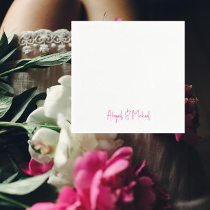 Serviette En Papier Cocktail Mariage de texte rose chaud