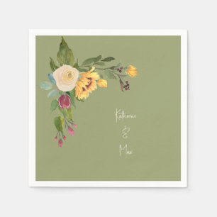 Serviette En Papier Cocktail Mariage de tournesol vert