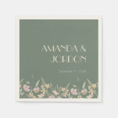 Serviette En Papier Cocktail Mariage fleur sauvage Sage Deco (Devant)