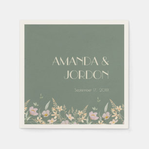 Serviette En Papier Cocktail Mariage fleur sauvage Sage Deco