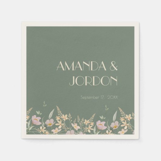 Serviette En Papier Cocktail Mariage fleur sauvage Sage Deco (Devant)