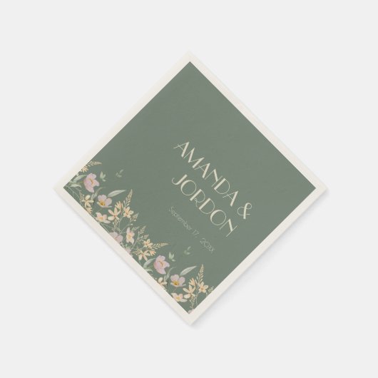 Serviette En Papier Cocktail Mariage fleur sauvage Sage Deco (Coin)