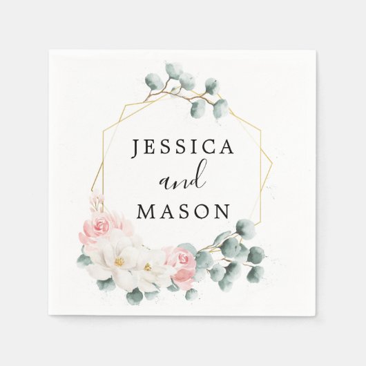 Serviette En Papier Cocktail Mariage floral vert Napkin (Devant)